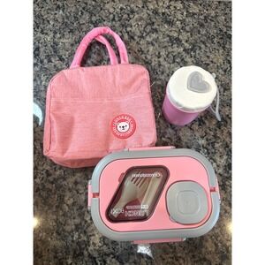 New Pink Bento Lunch Box Set with Insulated Bag and Soup Cup 3 Piece Kit